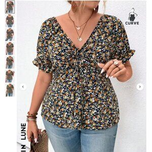 Floral Cinch V-Neck Blouse